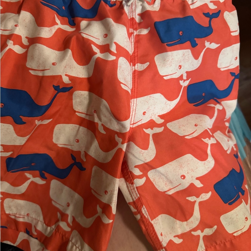 Abercrombie Kids Orange and Blue Whale Swim Trunks